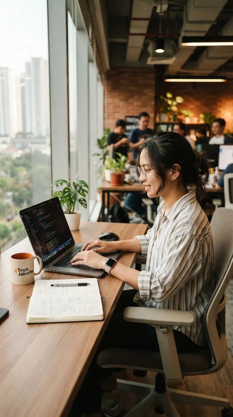 Karyawan bekerja di laptop